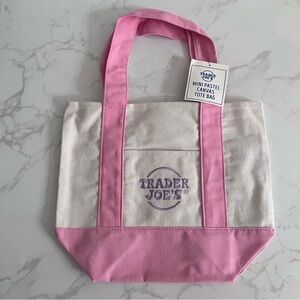Trader Joe’s Mini Canvas Tote Bag Pastel Pink New with Tags Limited Edition